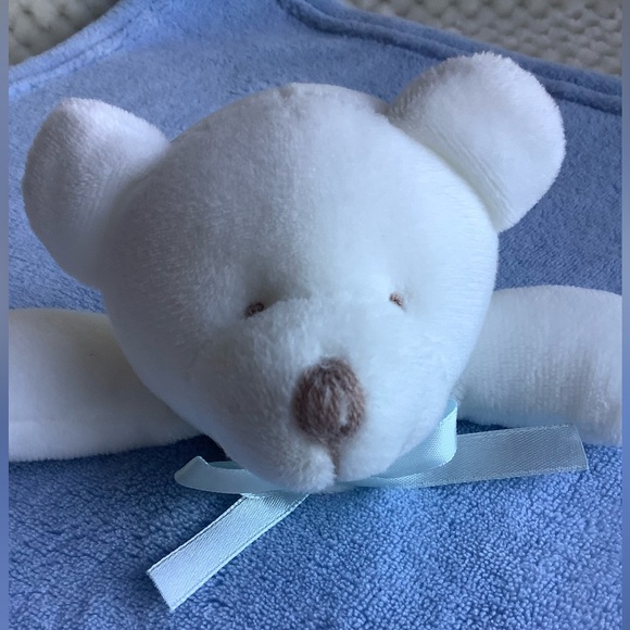 Unbranded Blue Lovey w Star and White Plush Bear Security Blanket Toy - Picture 3 of 11